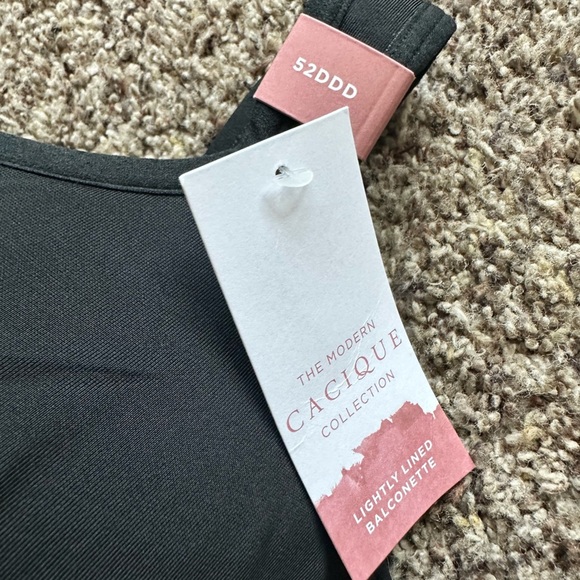 Cacique NEW Smooth Lightly Lined Balconette Bra Black Size 52DDD 52F Sexy - Picture 5 of 7